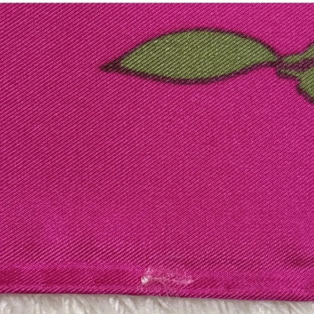Christian Dior Silk Scarf 30in Fuchsia Pink Floral Botanical Leaves Design